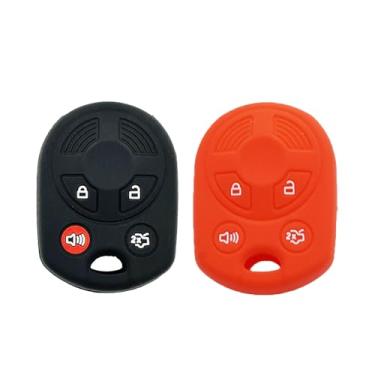 Imagem de LemSa 2 peças de borracha silicone capa de chaveiro controle remoto sem chave para Ford Escape Explorer Mustang Transit Fusion Focus Lincoln Zephyr Mercury Grand Marquis, preto e vermelho