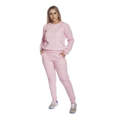 Imagem de Conjunto Moletom Feminino Gola Careca Blusa com Calça Flanelada-Rosa bebê-Feminino