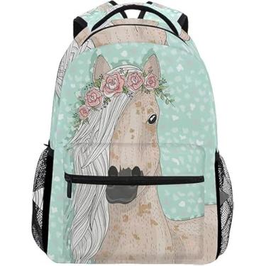 Imagem de Mochila escolar com cavalo de flor, mochila de estudante, grande, para meninas, crianças, escola primária, bolsa de ombro, Cavalo florido, One Size, Viajar