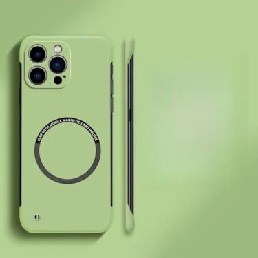 Imagem de Capa de telefone magnética rígida sem moldura para iPhone 15 14 13 12 11 Pro Max Plus Ultra Thin Cover, L verde, para iPhone 3GS