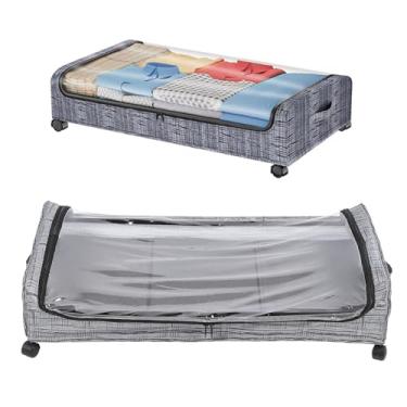 Imagem de Armazenamento Sob a Cama Com Rodas, Recipiente de Armazenamento Sob a Cama de Grande Capacidade Com Tampa Transparente, Gaveta Rolante Sob a Cama para Roupas, Brinquedos, (Padrão