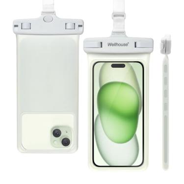Imagem de wellhouse Bolsa de telefone à prova d'água, capa impermeável para iPhone 15 14 13 12 Pro Max XS Samsung, IPX8 3D bolsa seca para celular essenciais de praia - branco luminoso 1 pacote 17.8 cm
