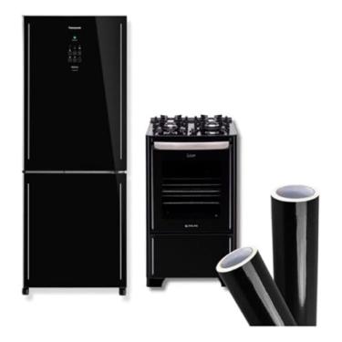Imagem de Adesivo Vinil Envelopamento Geladeira Móveis Vidro Autocolante Impermeável (Preto Brilho, 3m x 1m)