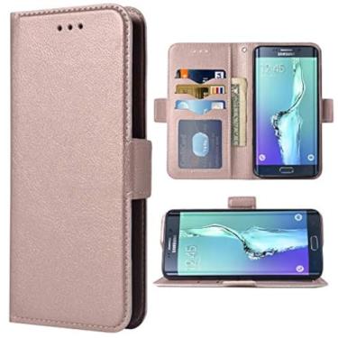 Imagem de Capa de telefone para Samsung Galaxy S6 Edge Folio Flip Wallet Case, couro PU, compartimentos para cartão de crédito, proteção de corpo inteiro, suporte, capa protetora rígida híbrida S6edge 6s 6 ouro