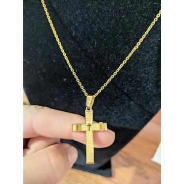 Imagem de Colar Corrente Masculino Aço Inoxidável com Pingente Crucifixo Cruz Pl