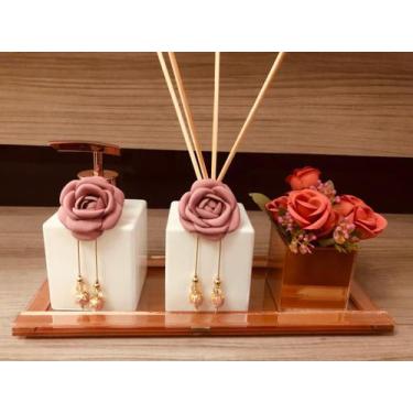 Imagem de Kit Lavabo Organizador Rose Gold Branco Luxo Difusor Cubo - Ateliê Cri