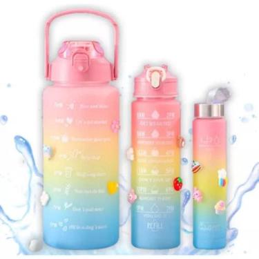 Imagem de Kit Garrafa Motivacional De Agua De 2 Litros 900Ml 300Ml - King