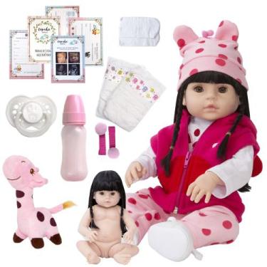 Imagem de Bebê Reborn Boneca Girafa Morena Corpo de Silicone 14 Itens - Cegonha 