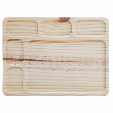 Imagem de Tábua para Servir Café da Manhã Porções e Frios em Madeira de Pinus Natural com Rebaixos para molhos com Óleo Mineral -