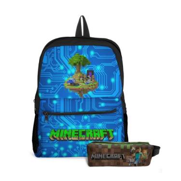 Imagem de kit Mochila com Bolso e Estojo Escolar Infantil Manecraft Menino e Men