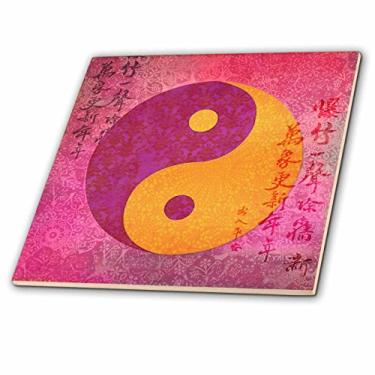Imagem de 3dRose Ilustração do símbolo Yin Yang com telha de cerâmica caligrafia chinesa, 15 cm