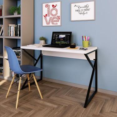 Imagem de Mesa Escrivaninha para Escritório Branca 120cm Tampo em MDF Base Metal