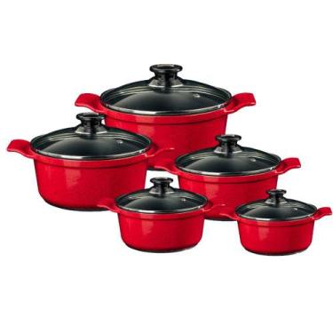 Imagem de Jogo de panelas cerâmica javali com tampa de vidro aluminio fundido 5 