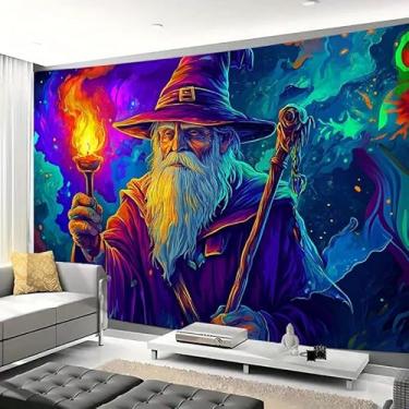 Imagem de FENDROM Tapeçaria Trippy Old Wizard Abstrata Arte Mágica Poliéster Estética Moderna Decoração de Parede Casa Quarto Sala de Estar Dormitório