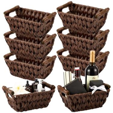 Imagem de Marsui 6 cestos pequenos de vime para presentes, cestas de toalha de ratã tecidas à mão de alga marinha para banheiro, organizador de prateleira, cestas de despensa para armazenamento de presentes,