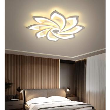 Imagem de Lâmpada de teto LED moderna regulável com controle remoto, lâmpada grande para sala de estar Brilho cor ajustável Lâmpada para quarto Sala de jantar Abajur de acrílico pendente