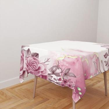 Imagem de Toalha De Mesa Quadrada 4 Lugares Tecido Oxford Flores - 140x140cm - C