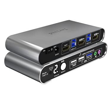 Imagem de Terived Interruptor Hdmi Usb 3.0 Kvm de 2 Portas com Revestimento de Liga de Alumínio e Display Digital, Áudio/Microfone, 4K @ 60 Hz, Tecla de Atalho, Auto Edid, Hdr10 com Cabos