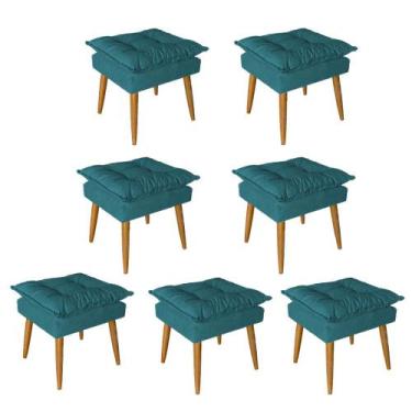 Imagem de Kit 07 Puff Puf Banqueta Opala Para Quarto Sala Recepção Suede Azul Tu