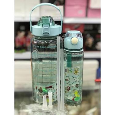 Imagem de Kit 2 Garrafas De Água Motivacional 2Litros e 800ml Squeeze Com Canudo