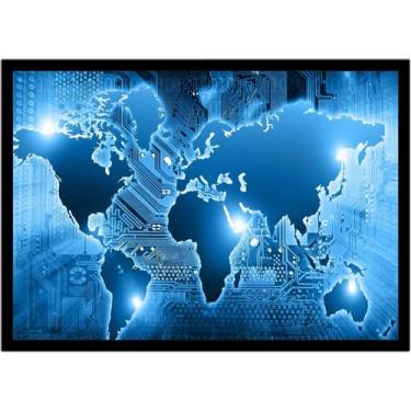 Imagem de Quadro Decorativo Mapa-Múndi Artístico Continentes Informática Sala Es