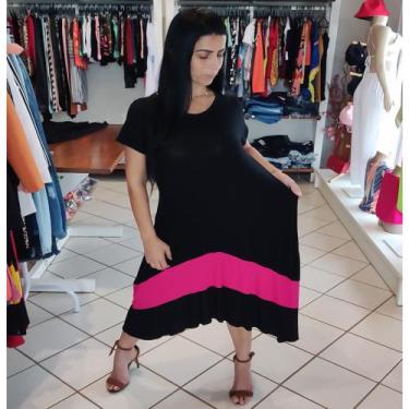 Imagem de Vestido Plus Size Mullet de Bico com Manga Mega Luxuoso Preto com Pink