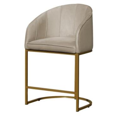 Imagem de Banco Banqueta Alta Poltrona Mia Base Metal Dourada Veludo - Fina Mobí