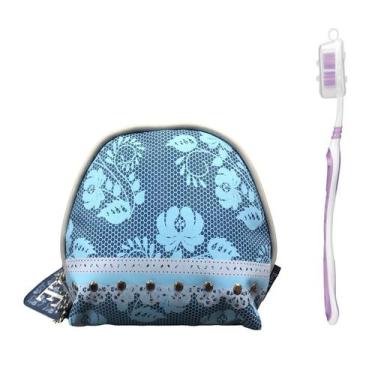 Imagem de Necessaire floral Porta Moeda Premium Feminina + Escova - Mormino, Azu