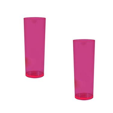 Imagem de Kit 2 Copos Long Drink Cristal Rosa Neon 330Ml Plástico - Bb Store
