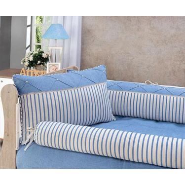 Imagem de Kit enxoval para berço nobreza tecido de linho na cor bege/azul menino