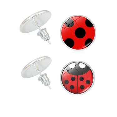 Imagem de 2 pares de brincos de joaninha para mulheres, ouro, prata, hipoalergênicos, ocidentais, conjunto de brincos engraçados, fofos para o dia a dia, furados, joias simples, Large, Latão, Sem pedra preciosa