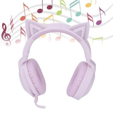Imagem de Fones de Ouvido Cat, Fone de Ouvido Sem Fio Bluetooth para Jogos Com Microfone, Fone de Ouvido AUX de 3,5 Mm Com Fio, Iluminação RGB, Dobrável para PC, Telefone, Laptop e Tablet