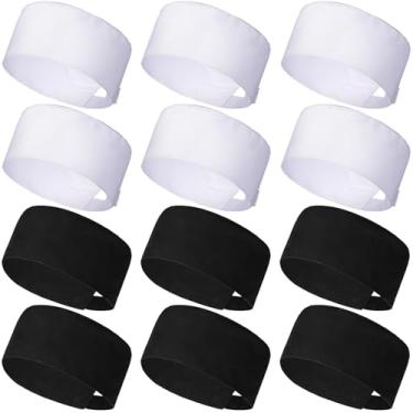 Imagem de Hicarer 12 pçs chapéu de chef para mulheres homens ajustável unissex gorro de sushi chef malha top caveira boné cozinha cozinha comida boné, Preto, branco., M