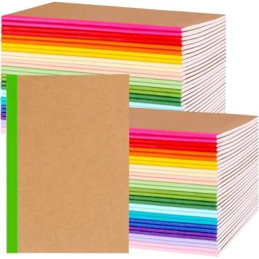 Imagem de Pet Partisan Pacote com 100 cadernos Kraft pautados A5, 21 x 14 cm, cadernos de viagem, cadernos pautados universitários, 30 folhas e 60 páginas para escrever material de escritório escolar