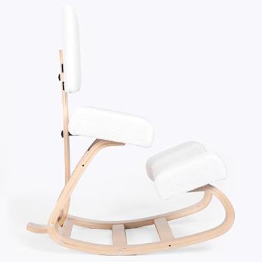 Imagem de Sleekform East Austin Cadeira ergonômica de ajoelhar com suporte para as costas – Banco Ergo Boucle e madeira para mesa – Melhor cadeira ergonômica de escritório ajoelhada para postura e circulação