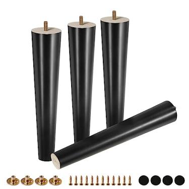 Imagem de FoDau770 Pernas de móveis de madeira de borracha preta 35,5 cm, pés de madeira afunilados retos de meados do século, conjunto de 4, pés de móveis UNC de 5/40.6 cm para armário, sofá, cômoda, cadeira