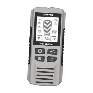 Imagem de Baoblaze Localizador de pinos de parede com alarme de áudio para borda central de fios CA ao vivo, calibração automática, display LCD multiuso, Prateado