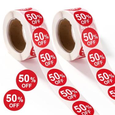Imagem de 1000 adesivos com 50% de desconto, adesivos redondos de 2,5 cm com desconto de 50% de desconto, etiquetas de promoção práticas, placas de promoção de lojas para supermercados (vermelho)