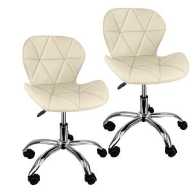 Imagem de Kit 2 Cadeiras Slim Office Estofada Base Giratória Cromada - Lianto De