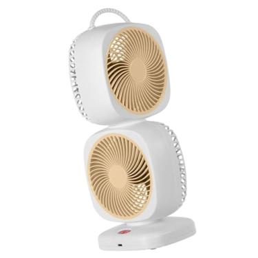 Imagem de IEUDNS Ventilador giratório de camada dupla, ventilador de mesa portátil recarregável prático de 5 velocidades ajustável ventilador de refrigeração leve para, Amarelo