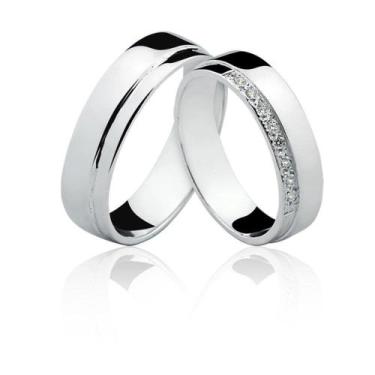 Imagem de Par de alianças de Compromisso -  Prata 6mm - Com Pedras