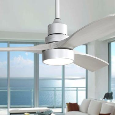 Imagem de Sofucor Ventilador de Teto de Madeira de 52 "Com Luz e Controle Remoto, 6 Velocidades, 2 Temporizadores com Economia de Energia Silenciosa, Ventilador de Teto de 3 Lâminas com Controle Remoto, Cinza