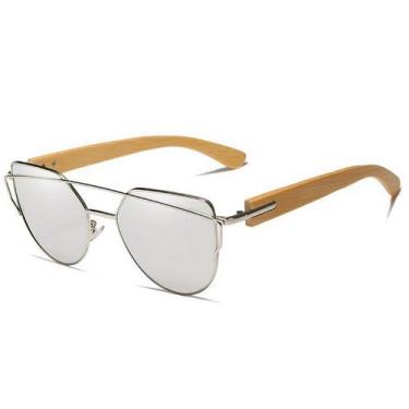 Imagem de Óculos de Sol Kingseven Feminino CatEye Retro Hastes de Madeira com Pr