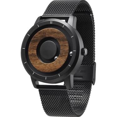 Imagem de EUTOUR Relógios Masculinos de Madeira - Relógio Analógico de Quartzo Suíço com Caixa de Madeira Natural e Pulseira de Resina e Malha de Aço Inoxidável - 40 mm - À Prova d'Água até 30 Metros