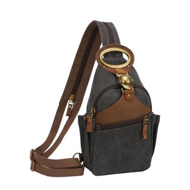 Imagem de KouLi Buir Bolsa tiracolo de lona, mochila transversal pequena, bolsa de peito conversível, casual, para atividades ao ar livre, ciclismo, caminhadas, viagens, B3611-black-n, Small, Clássico