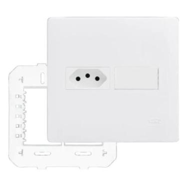 Imagem de Conjunto 4x4 Tomada 10A + Interruptor Simples Habitat Branco - Fame