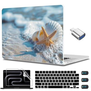 Imagem de CISSOOK Compatível com MacBook Pro de 14 polegadas versão 2025-2021 M5 M4 A3112 A3185 A3401 M3 A2992 A2918 M2 A2779 M1 A2442 modelo, capa rígida de plástico com capa de teclado, praia e concha