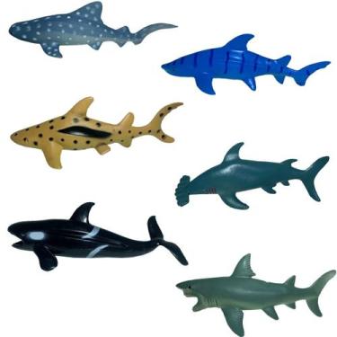 Imagem de Kit Animais Marinhos Coleção Oceano Fundo Mar 6 Animais Tubarões Vida 