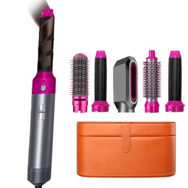 Imagem de modelador de cachos automático,escova secadora 5 em 1 ，com íons negativos, voltagem única (100-127 V/220-240 V), portátil, silenciosa, antifrizz e proteção contra calor (Rosa)