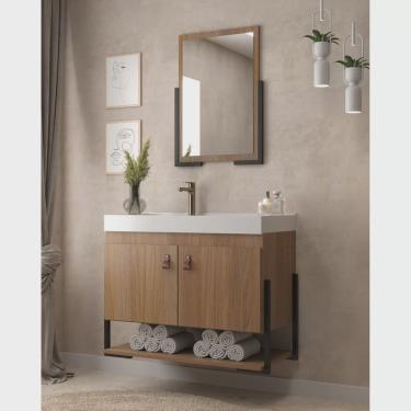 Imagem de Armário de Banheiro Conjunto Balcão com Espelheira Opera 60cm Noce